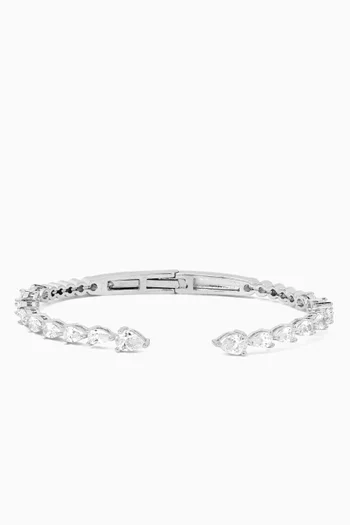 Open Pear Pointed CZ Hinged Bangle in Rhodium-plated Brass