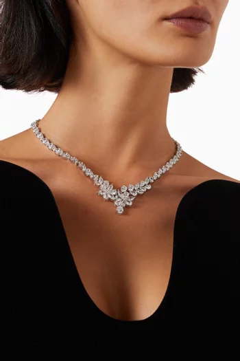 Multi Shape Floral Statement Collar Necklace in Rhodium-plated Brass