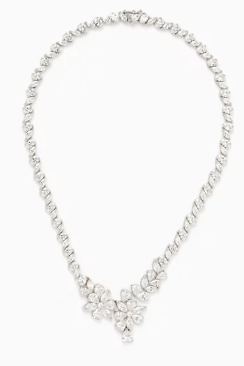 Multi Shape Floral Statement Collar Necklace in Rhodium-plated Brass