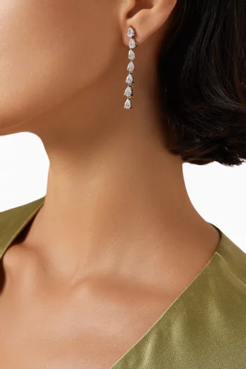 CZ Pear Mini Climber Linear Drop Earrings in Rhodium-plated Brass