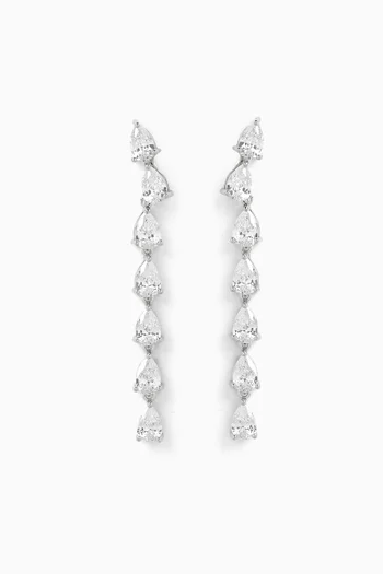 CZ Pear Mini Climber Linear Drop Earrings in Rhodium-plated Brass