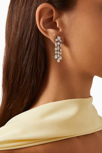 Multishape CZ 3 Row Drop Fringe Earrings in Rhodium-plated Brass