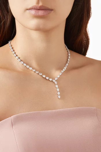 Classic Pear CZ Y Necklace in Rhodium-plated Brass