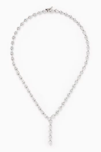 Classic Pear CZ Y Necklace in Rhodium-plated Brass