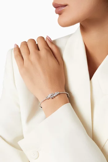 Multi Baguette & Round Cluster Pavé Hinged Bangle in Rhodium-plated Brass