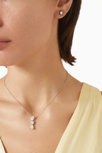 Triple CZ Necklace & Stud Set in Rhodium-plated Brass