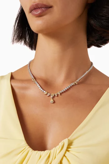 Multi-size Pear Drop CZ Collar Necklace in Rhodium-plated Brass