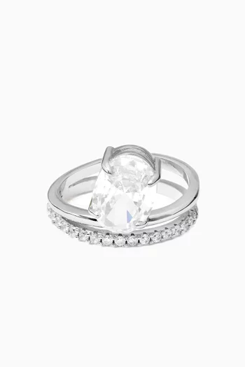 Oval Pavé Ring in Rhodium-plated Brass