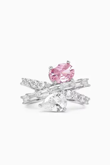 Mixed-Crystal CZ Ring in Rhodium-plated Brass