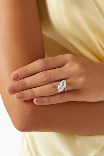 Statement Marquis CZ Wrap Ring in Rhodium-plated Brass