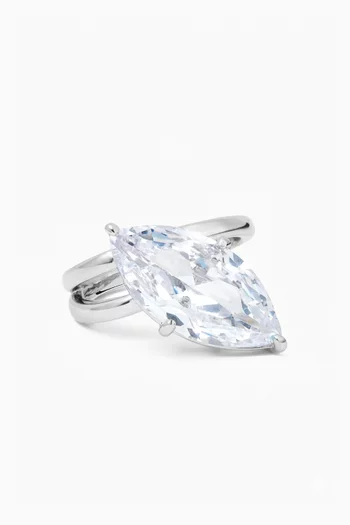 Statement Marquis CZ Wrap Ring in Rhodium-plated Brass