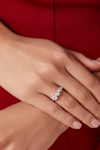Marquis Slant Band Ring in Rhodium-plated Brass