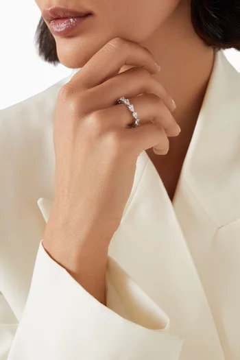 East West Pear CZ Band Ring in Rhodium-plated Brass
