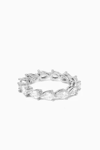 East West Pear CZ Band Ring in Rhodium-plated Brass