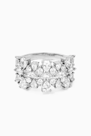 Statement CZ Pear Trim Marquis Band Ring in Rhodium-plated Brass