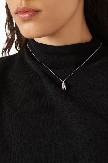 Cleo Diamond & Pink Quartz Huggie Pendant Necklace in 18kt White Gold