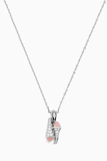 Cleo Diamond & Pink Quartz Huggie Pendant Necklace in 18kt White Gold