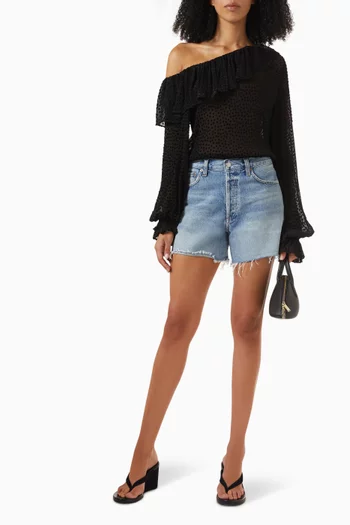 Corinne Off-shoulder Top in Velvet Devoré