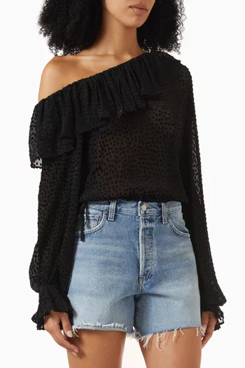 Corinne Off-shoulder Top in Velvet Devoré