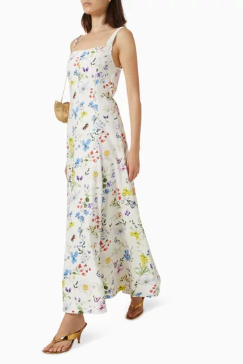 Polly Flared Maxi Dress in Stretch Linen