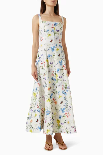 Polly Flared Maxi Dress in Stretch Linen