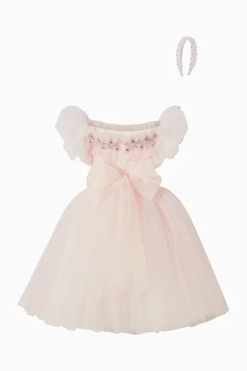 Puff-sleeves Ruched Dress in Tulle