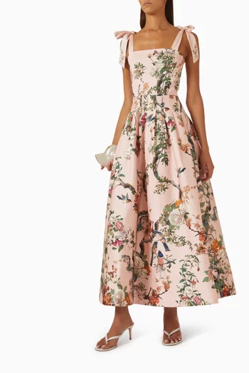 Hana Printed Dress in Cotton Satin