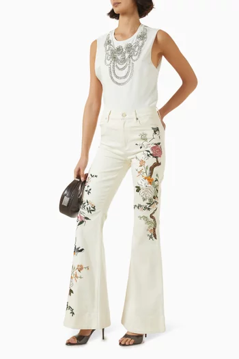 Beautiful Embroidered Bell-bottom Jeans in Denim