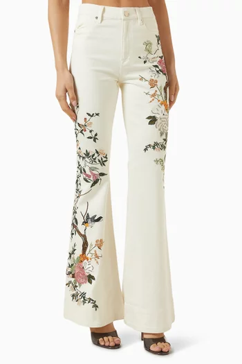 Beautiful Embroidered Bell-bottom Jeans in Denim