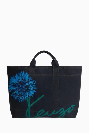 Unisex Large Tulip Tote Bag in Denim-like Twill