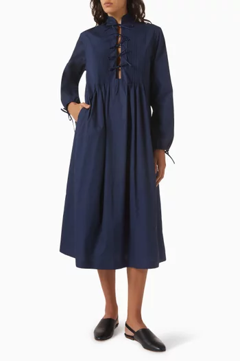 Tie-up Midi Dress in Cotton Poplin