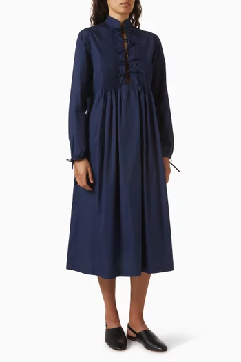 Tie-up Midi Dress in Cotton Poplin