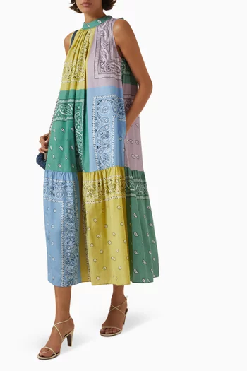 All-over Print Midi Dress in Cotton-poplin
