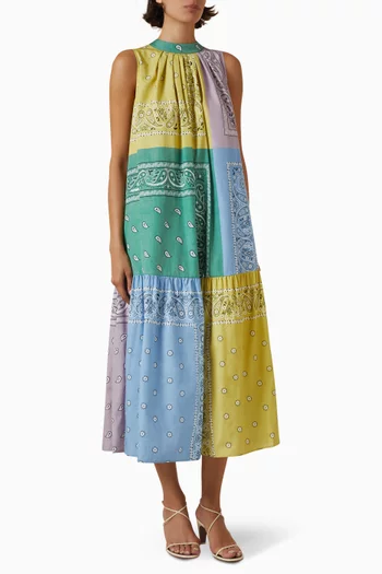 All-over Print Midi Dress in Cotton-poplin
