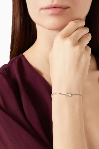 Petite Initial Letter S Diamond Chain Bracelet in Sterling Silver