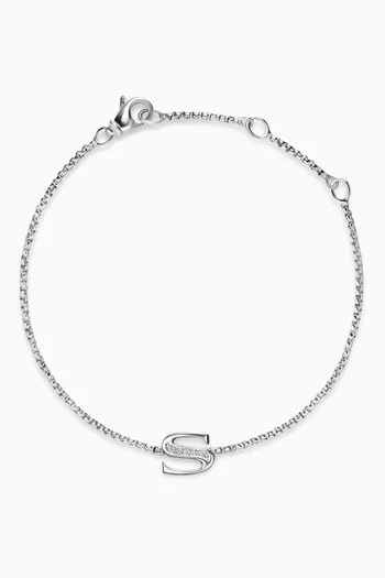 Petite Initial Letter S Diamond Chain Bracelet in Sterling Silver