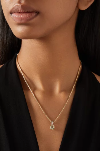 Mini Cushion-cut Prasiolite Pendant in Sterling Silver & 14kt Yellow Gold