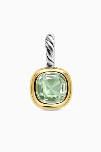 Mini Cushion-cut Prasiolite Pendant in Sterling Silver & 14kt Yellow Gold