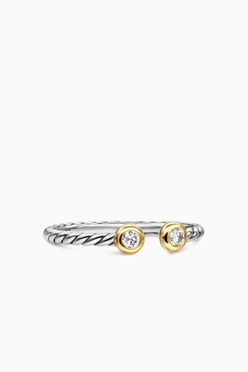 Cable Open Round Ring in Sterling Silver & 14kt Yellow Gold