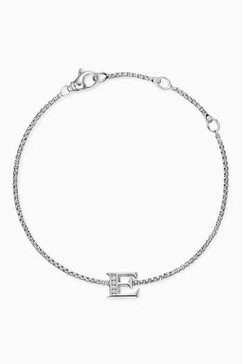 Petite Initial Letter 'E' Diamond Chain Bracelet in Sterling Silver