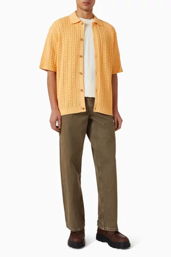 Cable Knitted Short-sleeve Shirt in Cotton