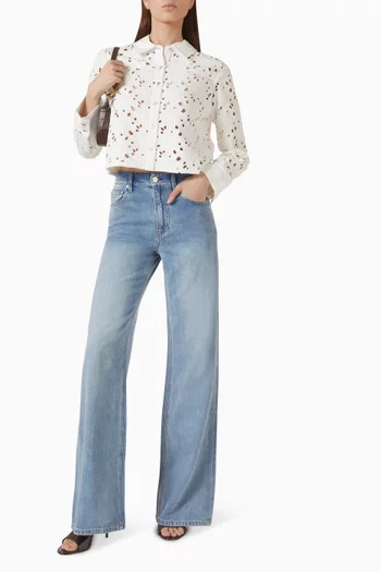 Laser-cut Cropped Shirt in Denim