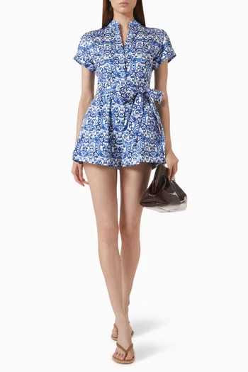 Lucy Printed Romper in Stretch-cotton