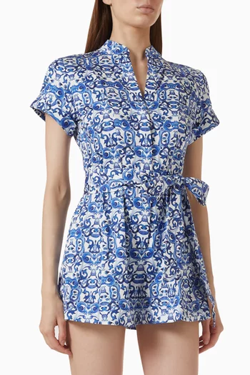 Lucy Printed Romper in Stretch-cotton