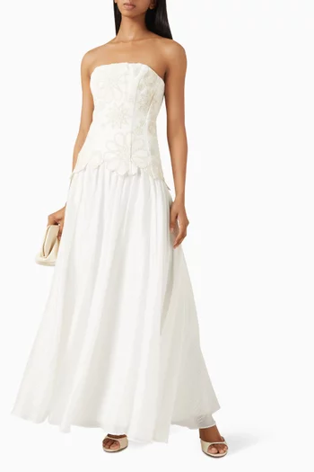 Gia Embroidered Gown in Linen Blend