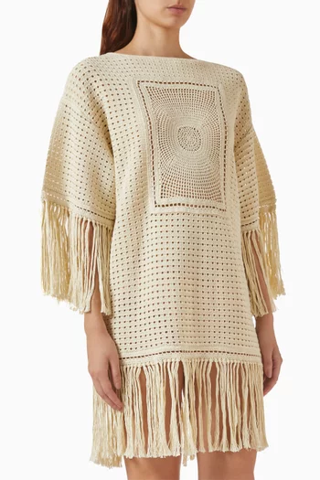 Indra Crochet Fringe Tunic Dress