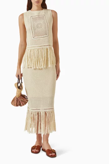 Indra Fringe Midi Skirt in Cotton