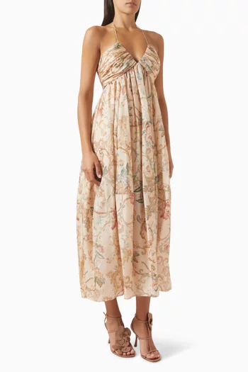 Roselight Halter Maxi Dress in Silk