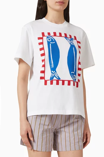 Fish-print T-shirt in Cotton