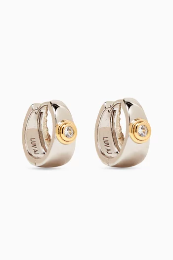 Luna Bezel Hoops Earrings in Rhodium-plated Silver